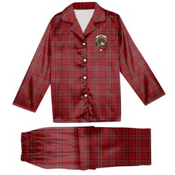 ScotsTee Shop Scottish Burnett of Leys Dress Crest Tartan Pajama Satin Velvet Flannel Pajama Set