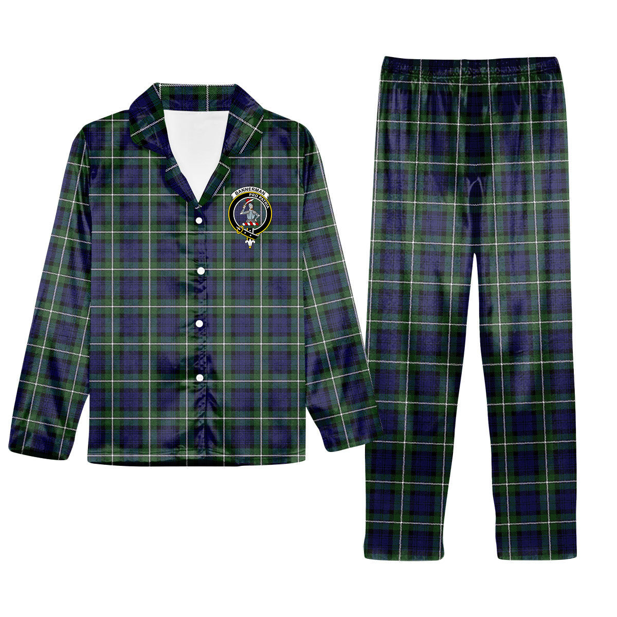 ScotsTee Shop Scottish Bannerman Crest Tartan Pajama Satin Velvet Flannel Pajama Set