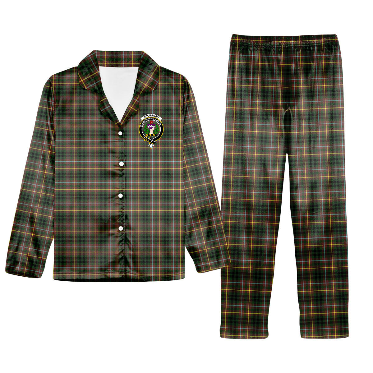 ScotsTee Shop Scottish Buchanan Hunting SC Crest Tartan Pajama Satin Velvet Flannel Pajama Set