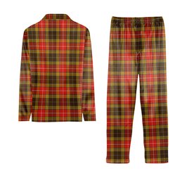 ScotsTee Shop Scottish Buchanan Old Set Weathered Crest Tartan Pajama Satin Velvet Flannel Pajama Set