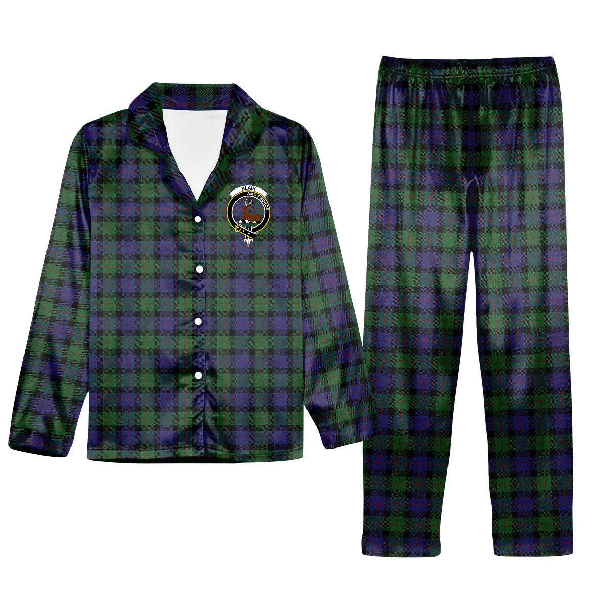 ScotsTee Shop Scottish Blair Crest Tartan Pajama Satin Velvet Flannel Pajama Set