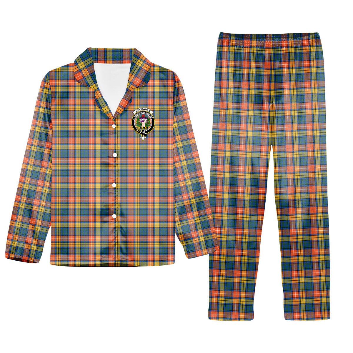 ScotsTee Shop Scottish Buchanan Ancient Crest Tartan Pajama Satin Velvet Flannel Pajama Set