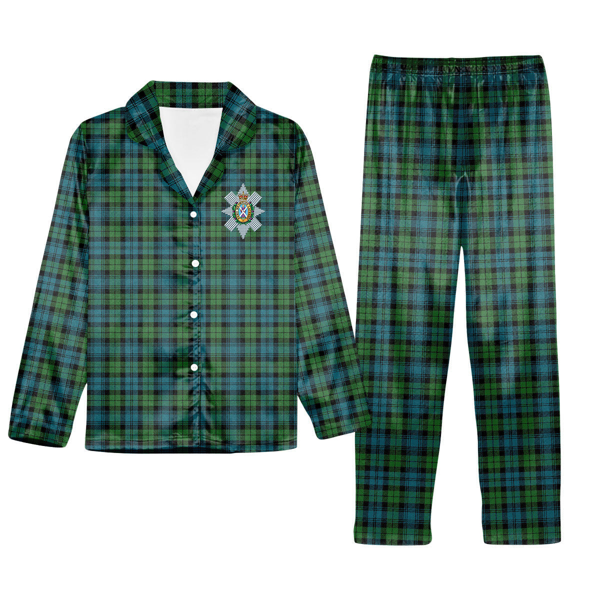 ScotsTee Shop Scottish Black Watch Ancient Clan Crest Tartan Pajama Satin Velvet Flannel Pajama Set