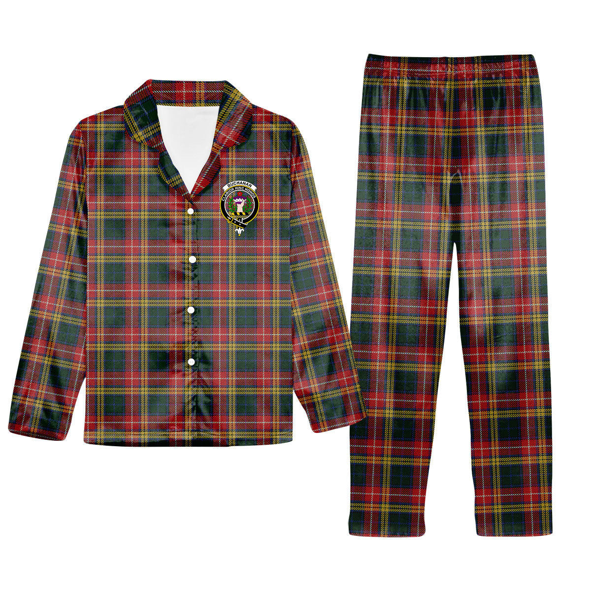 ScotsTee Shop Scottish Buchanan 1907 Crest Tartan Pajama Satin Velvet Flannel Pajama Set