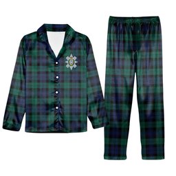 ScotsTee Shop Scottish Black Watch Large Sett Modern Crest Tartan Pajama Satin Velvet Flannel Pajama Set