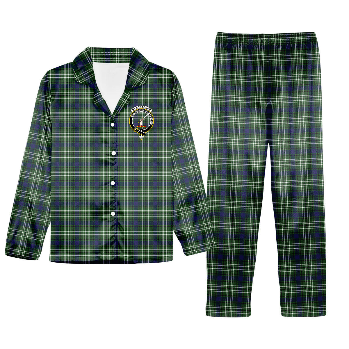 ScotsTee Shop Scottish Blackadder Crest Tartan Pajama Satin Velvet Flannel Pajama Set