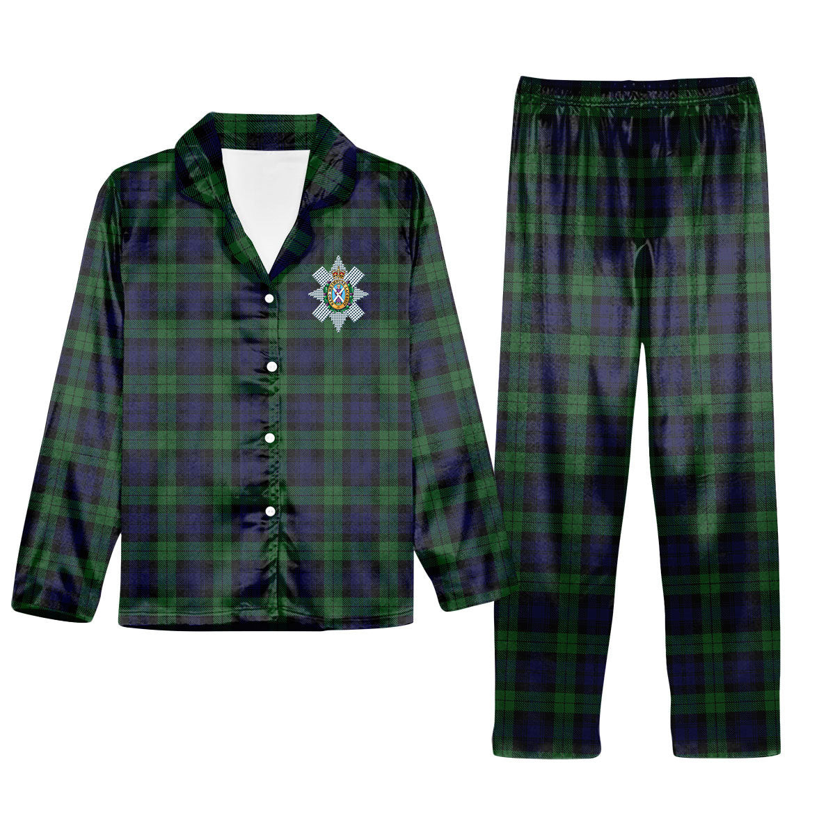 ScotsTee Shop Scottish Black Watch Crest Tartan Pajama Satin Velvet Flannel Pajama Set