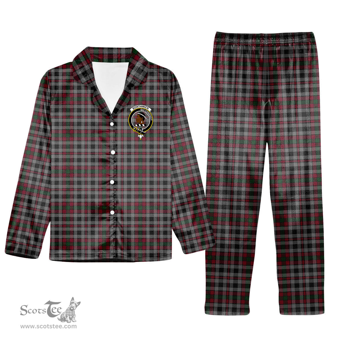 ScotsTee Shop Scottish Borthwick Crest Tartan Pajama Satin Velvet Flannel Pajama Set