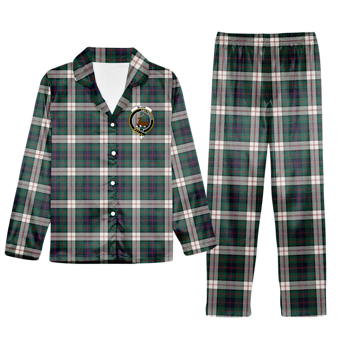 ScotsTee Shop Scottish Blair Dress Modern Crest Tartan Pajama Satin Velvet Flannel Pajama Set
