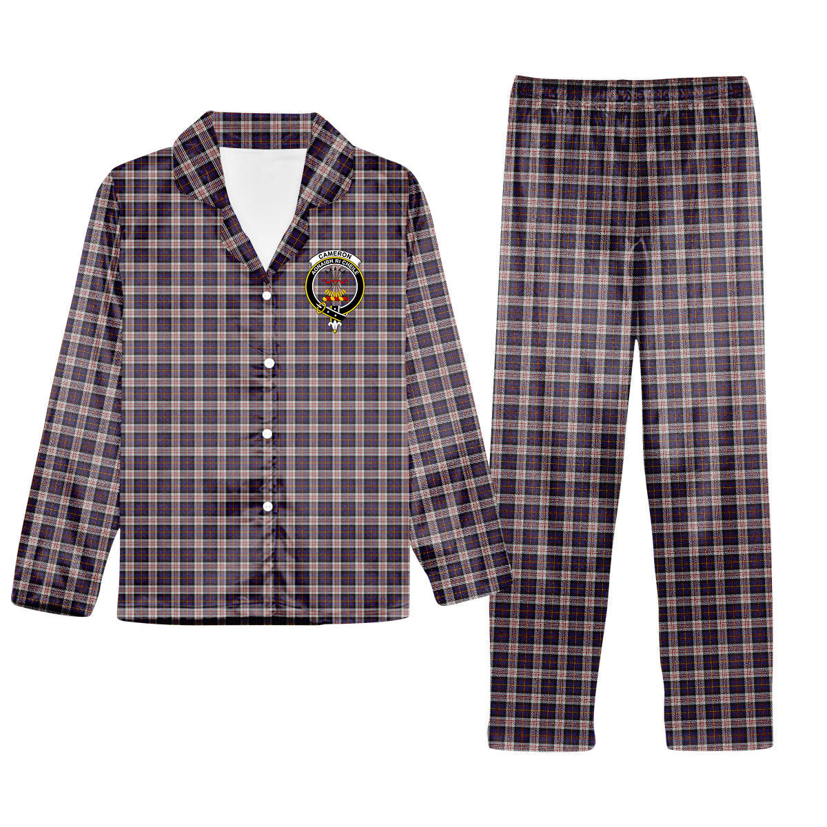 ScotsTee Shop Scottish Cameron of Erracht Dress Crest Tartan Pajama Satin Velvet Flannel Pajama Set