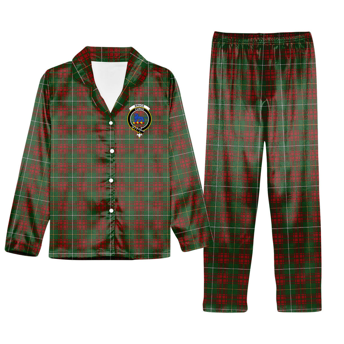 ScotsTee Shop Scottish Bruce Hunting Crest Tartan Pajama Satin Velvet Flannel Pajama Set