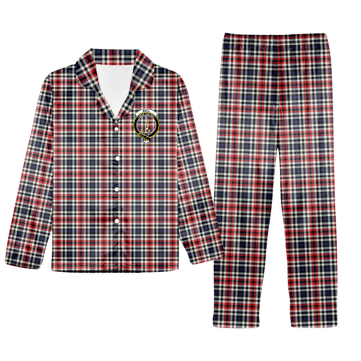 ScotsTee Shop Scottish Bell Border (Bell Southern Bell) Modern Crest Tartan Pajama Satin Velvet Flannel Pajama Set