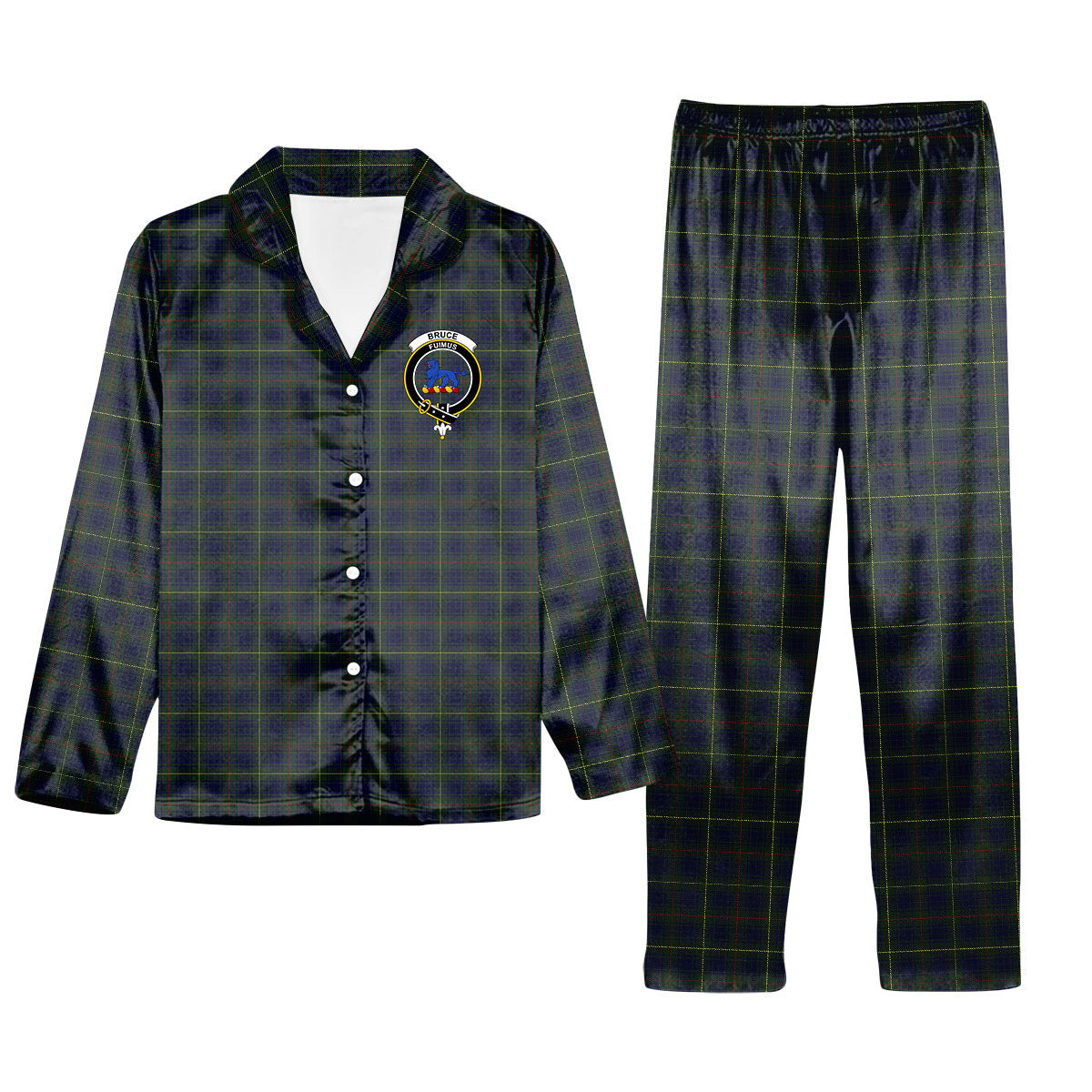 ScotsTee Shop Scottish Bruce of Crionaich Crest Tartan Pajama Satin Velvet Flannel Pajama Set