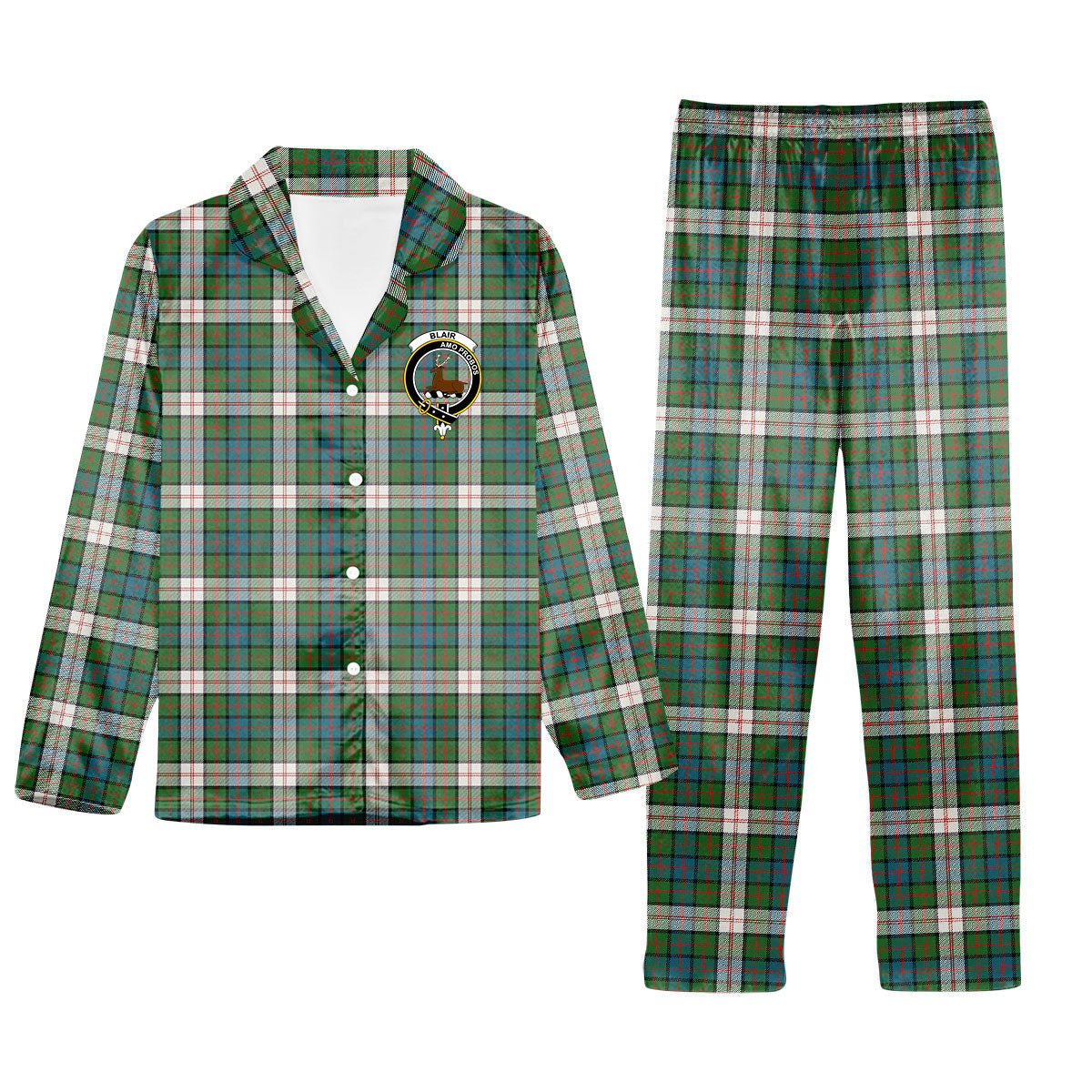 ScotsTee Shop Scottish Blair Dress Ancient Crest Tartan Pajama Satin Velvet Flannel Pajama Set