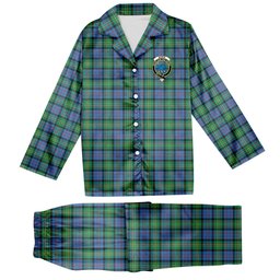 ScotsTee Shop Scottish Bowie Ancient Crest Tartan Pajama Satin Velvet Flannel Pajama Set