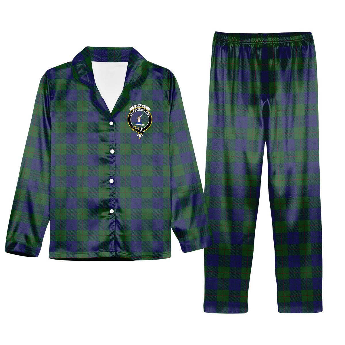 ScotsTee Shop Scottish Barclay Crest Tartan Pajama Satin Velvet Flannel Pajama Set