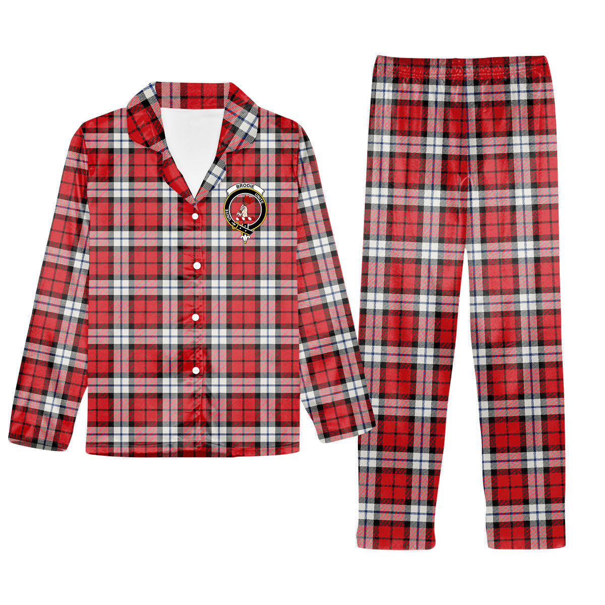 ScotsTee Shop Scottish Brodie Dress Modern Crest Tartan Pajama Satin Velvet Flannel Pajama Set