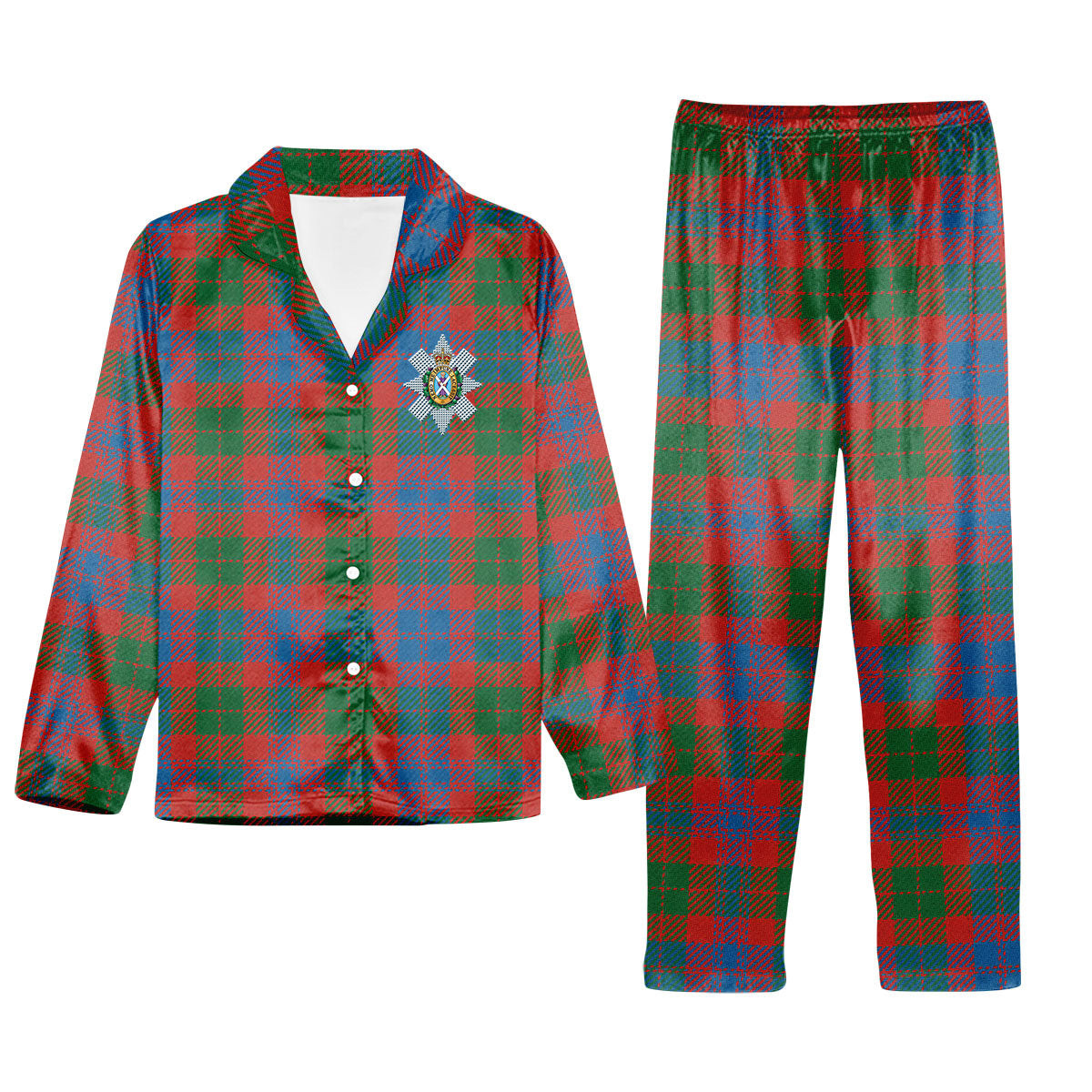 ScotsTee Shop Scottish Black Watch Pipe Band Ancient Crest Tartan Pajama Satin Velvet Flannel Pajama Set