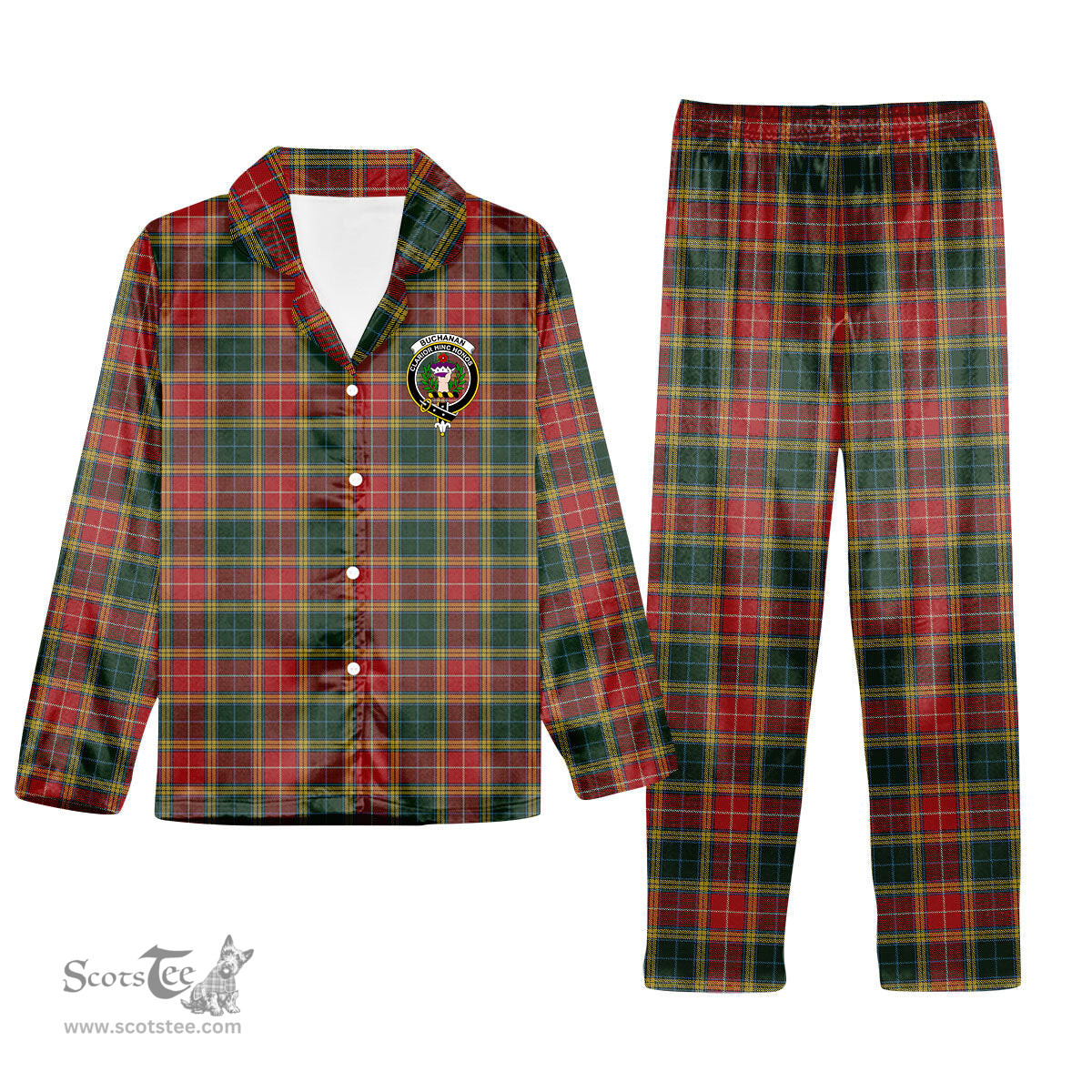 ScotsTee Shop Scottish Buchanan of Leny Crest Tartan Pajama Satin Velvet Flannel Pajama Set
