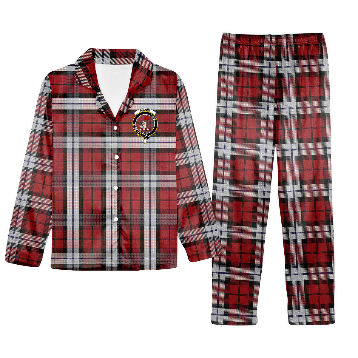 ScotsTee Shop Scottish Brodie Dress Crest Tartan Pajama Satin Velvet Flannel Pajama Set