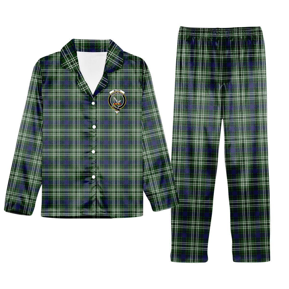 ScotsTee Shop Scottish Blyth Crest Tartan Pajama Satin Velvet Flannel Pajama Set