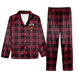 ScotsTee Shop Scottish Cameron Black and Red Modern Crest Tartan Pajama Satin Velvet Flannel Pajama Set