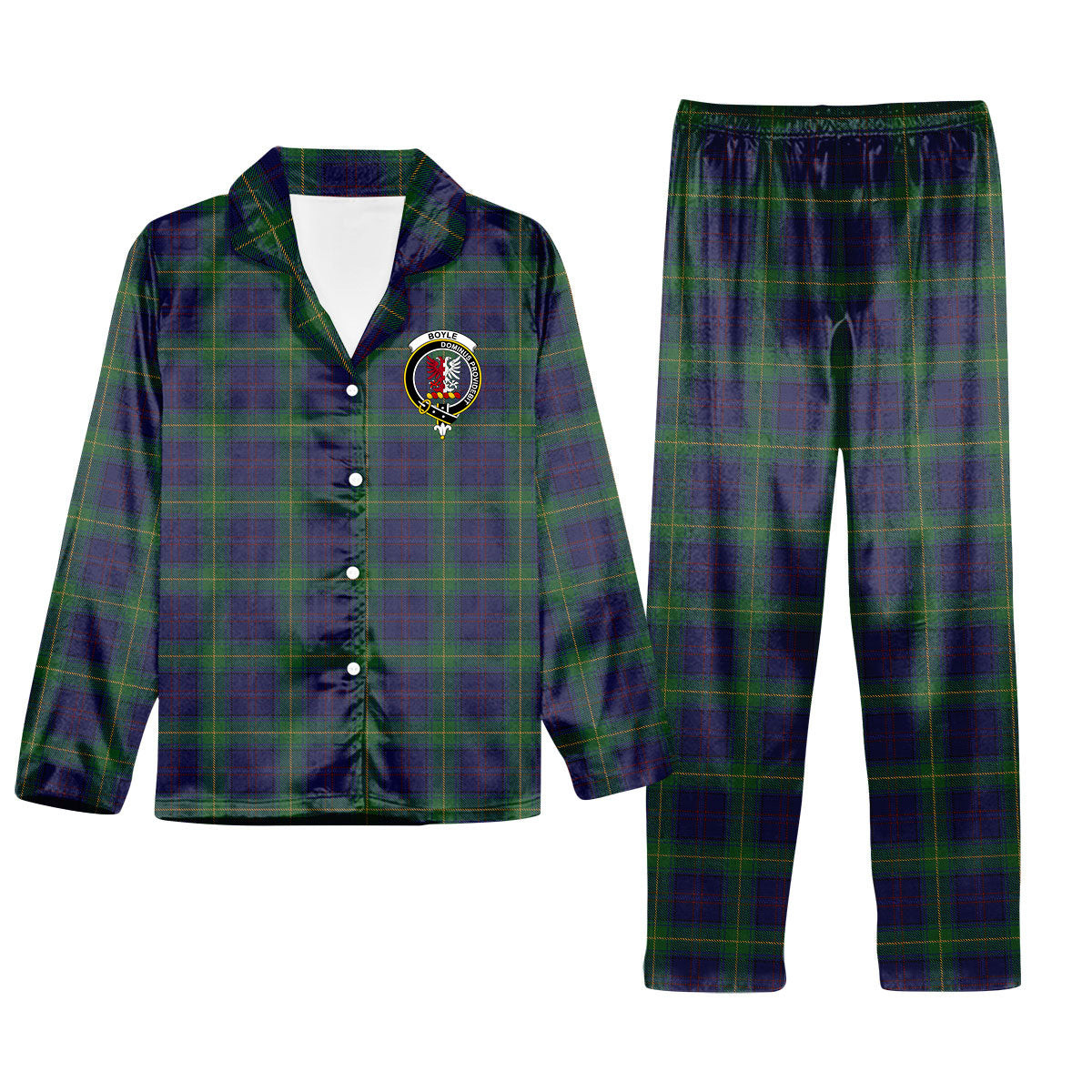 ScotsTee Shop Scottish Boyle Crest Tartan Pajama Satin Velvet Flannel Pajama Set