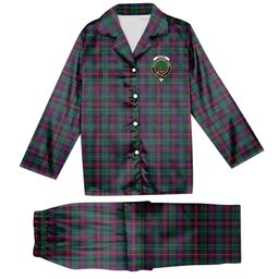 ScotsTee Shop Scottish Cairns of Finavon Modern Crest Tartan Pajama Satin Velvet Flannel Pajama Set