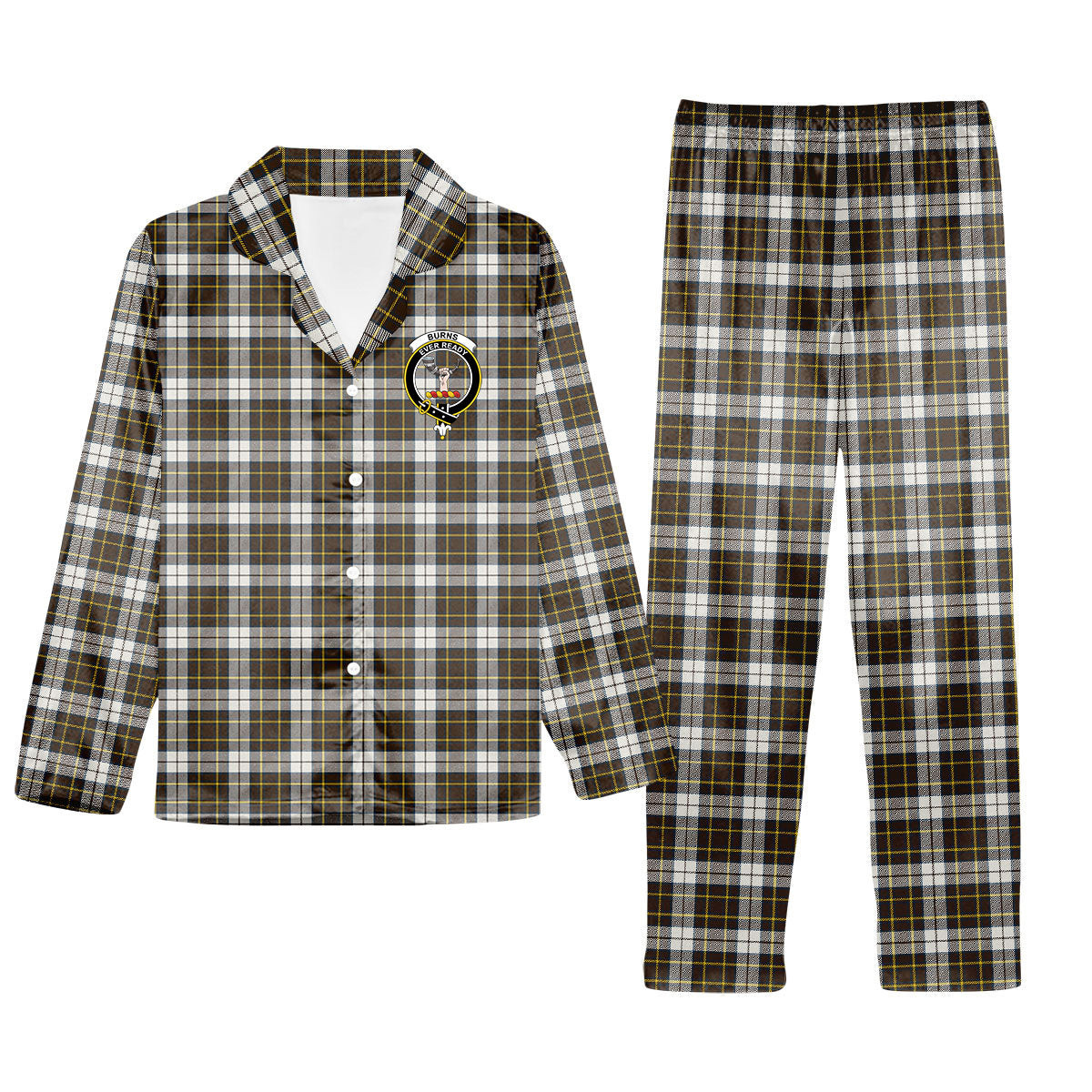 ScotsTee Shop Scottish Burns Battalion Weathered Crest Tartan Pajama Satin Velvet Flannel Pajama Set