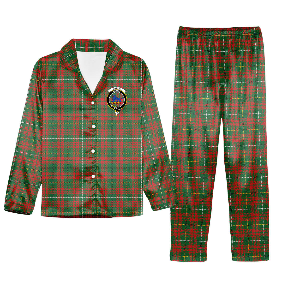 ScotsTee Shop Scottish Bruce Hunting Ancient Crest Tartan Pajama Satin Velvet Flannel Pajama Set