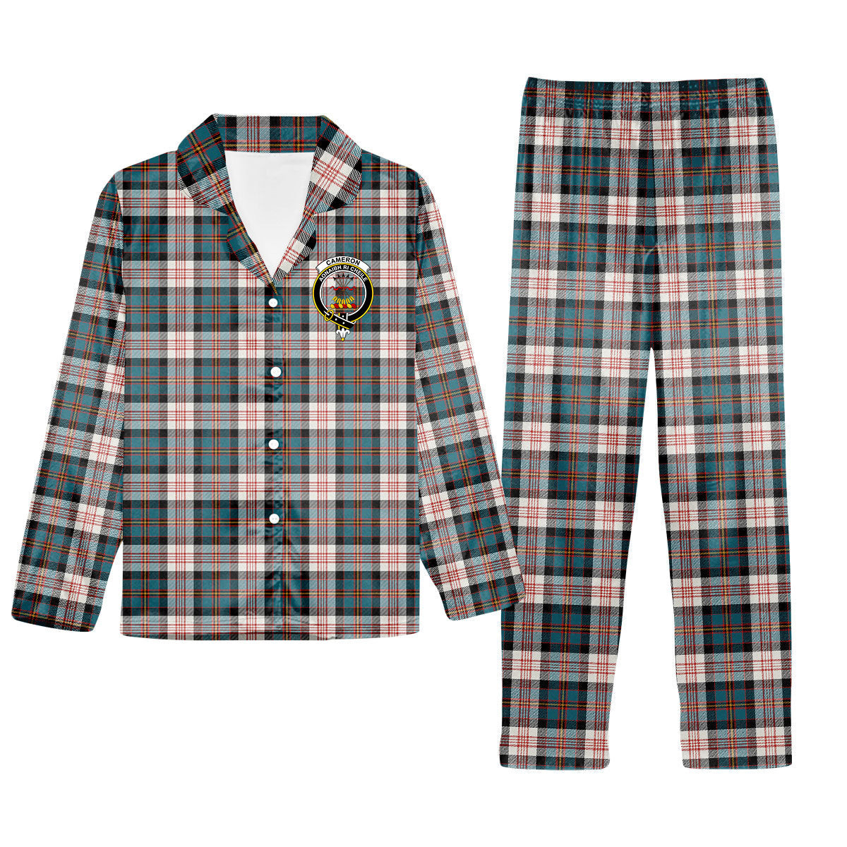ScotsTee Shop Scottish Cameron of Erracht Dress Ancient Crest Tartan Pajama Satin Velvet Flannel Pajama Set