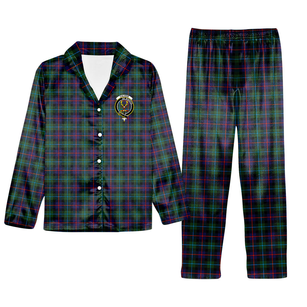 ScotsTee Shop Scottish Calder Modern Crest Tartan Pajama Satin Velvet Flannel Pajama Set