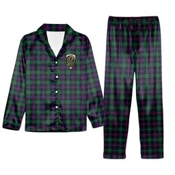 ScotsTee Shop Scottish Calder Modern Crest Tartan Pajama Satin Velvet Flannel Pajama Set
