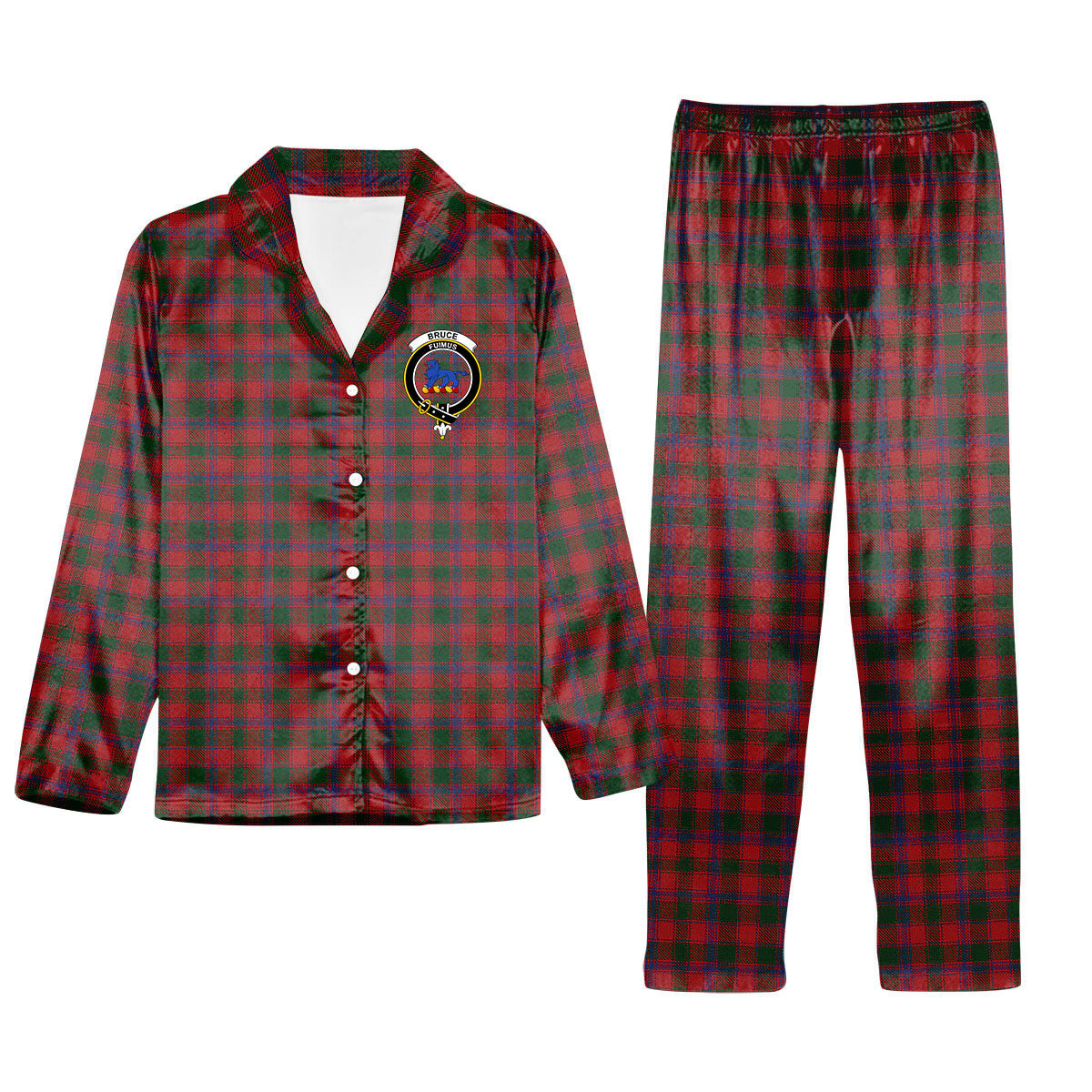 ScotsTee Shop Scottish Bruce Old Crest Tartan Pajama Satin Velvet Flannel Pajama Set