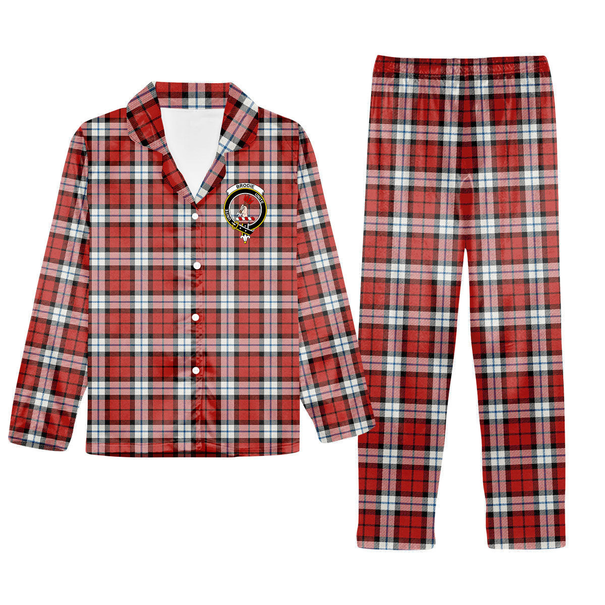 ScotsTee Shop Scottish Brodie Dress Ancient Crest Tartan Pajama Satin Velvet Flannel Pajama Set
