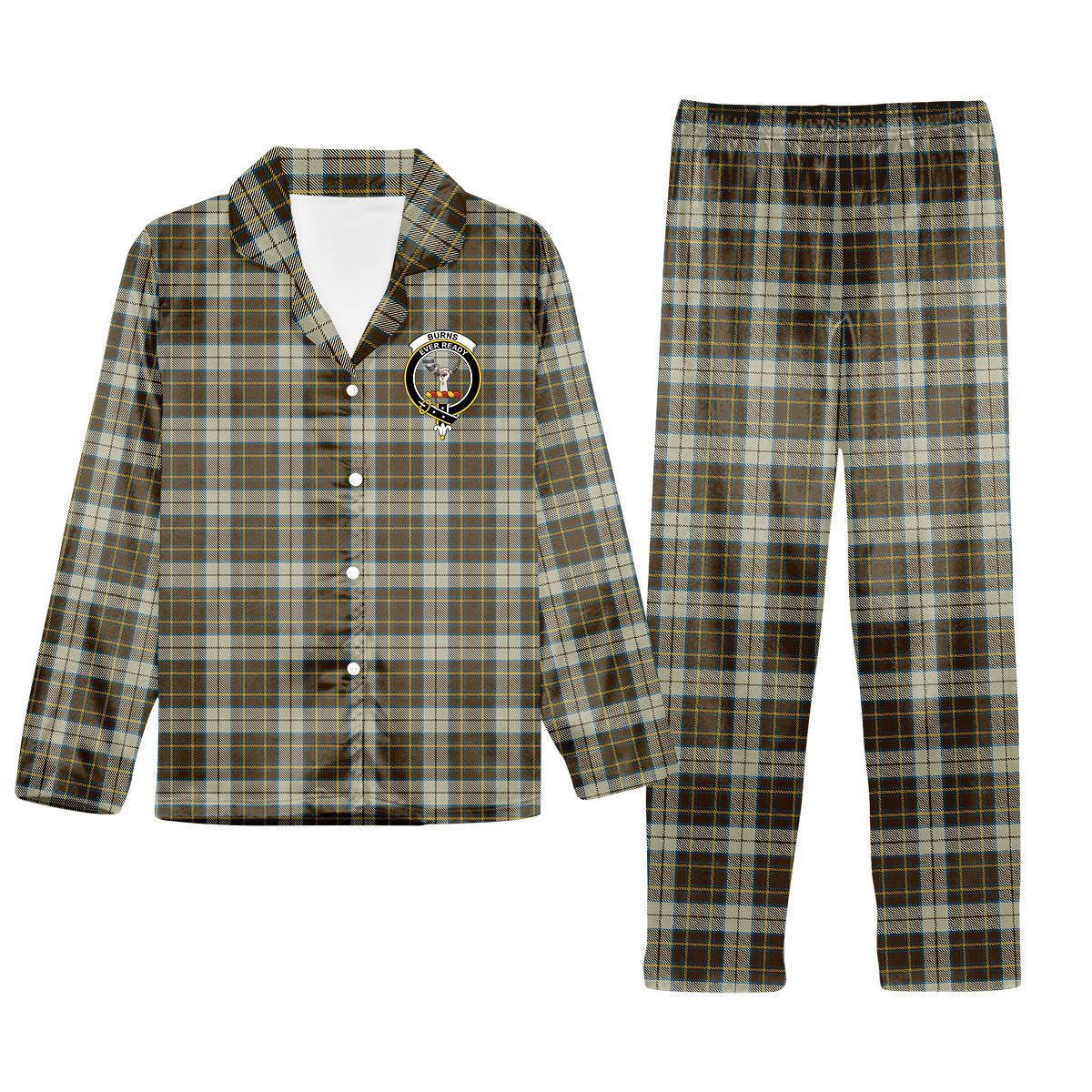 ScotsTee Shop Scottish Burns Battalion Crest Tartan Pajama Satin Velvet Flannel Pajama Set