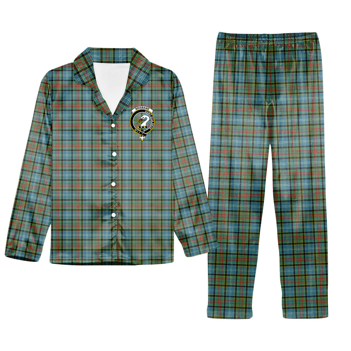 ScotsTee Shop Scottish Brisbane Modern Crest Tartan Pajama Satin Velvet Flannel Pajama Set