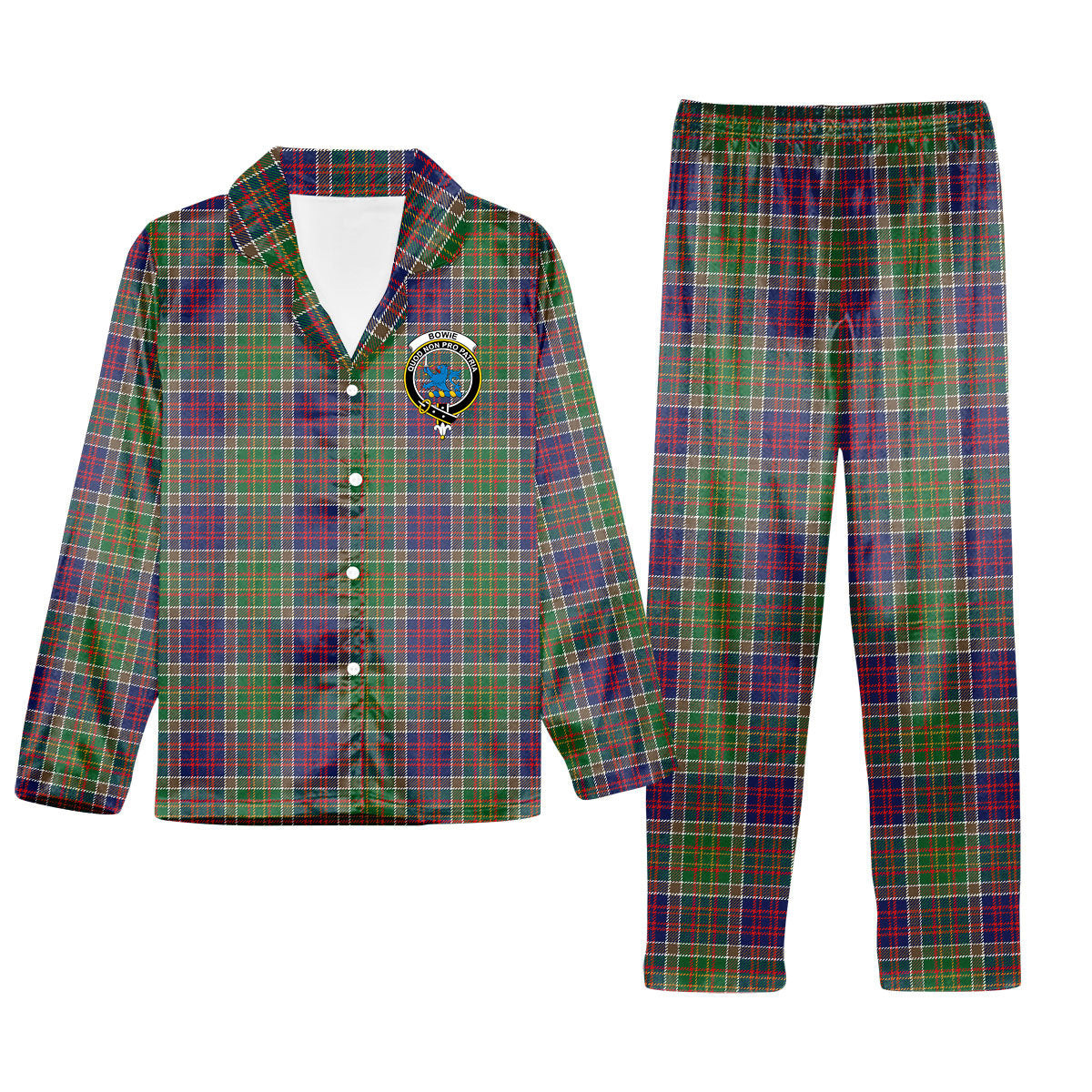 ScotsTee Shop Scottish Bowie Modern Crest Tartan Pajama Satin Velvet Flannel Pajama Set