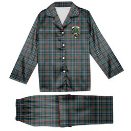 ScotsTee Shop Scottish Bisset Modern Crest Tartan Pajama Satin Velvet Flannel Pajama Set