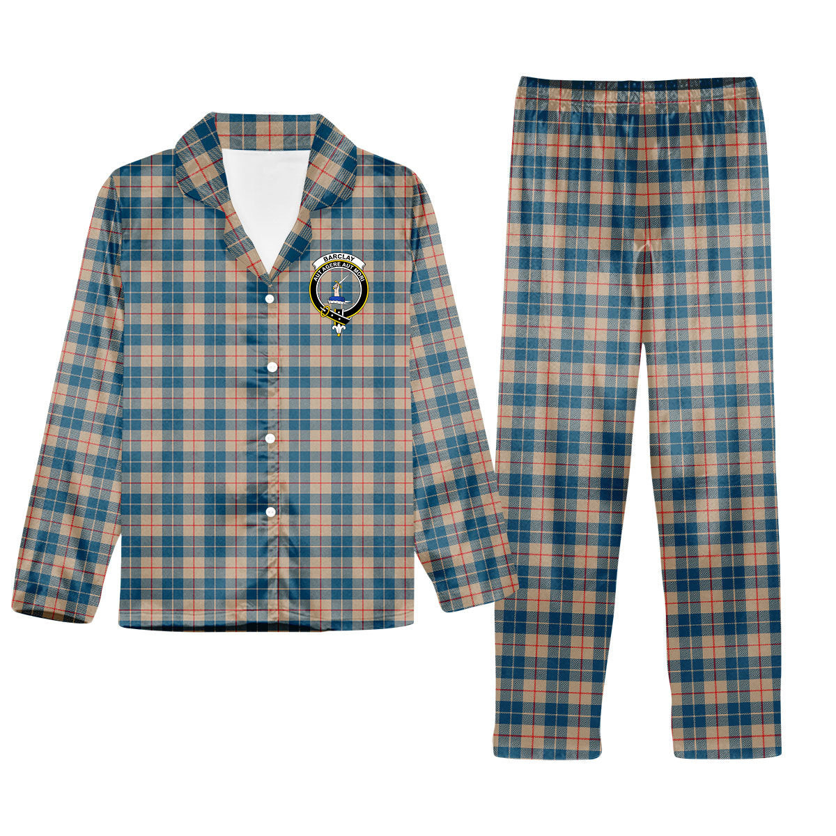ScotsTee Shop Scottish Barclay Hunting #2 Modern Clan Crest Tartan Pajama Satin Velvet Flannel Pajama Set