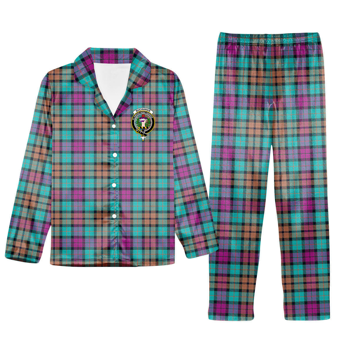 ScotsTee Shop Scottish Buchanan Inauguration Crest Tartan Pajama Satin Velvet Flannel Pajama Set