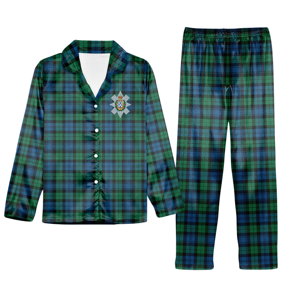 ScotsTee Shop Scottish Black Watch Ancient Crest Tartan Pajama Satin Velvet Flannel Pajama Set
