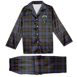 ScotsTee Shop Scottish Bowie Black Crest Tartan Pajama Satin Velvet Flannel Pajama Set