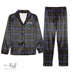 ScotsTee Shop Scottish Bowie Black Crest Tartan Pajama Satin Velvet Flannel Pajama Set