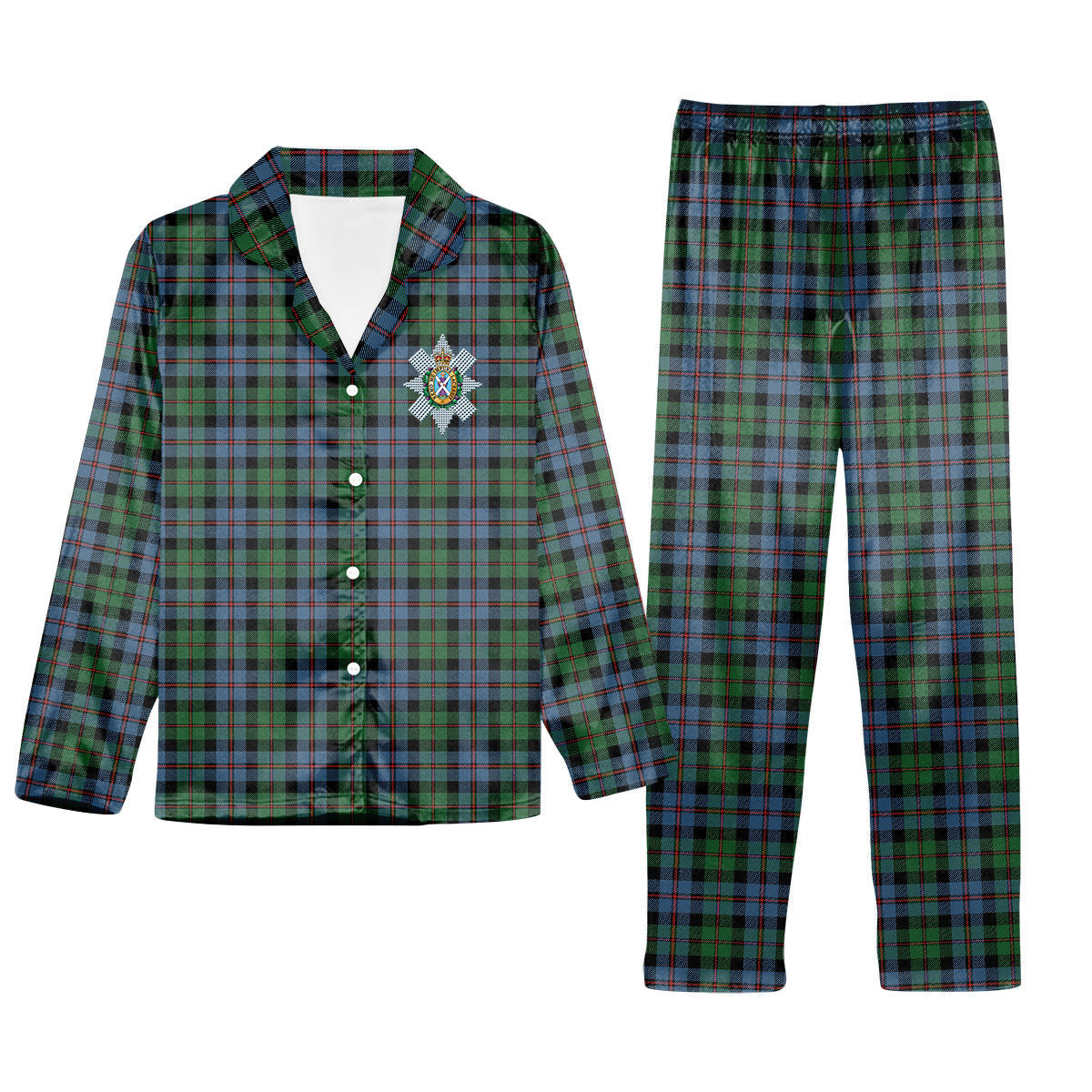ScotsTee Shop Scottish Black Watch Coarse Kilt Ancient Crest Tartan Pajama Satin Velvet Flannel Pajama Set