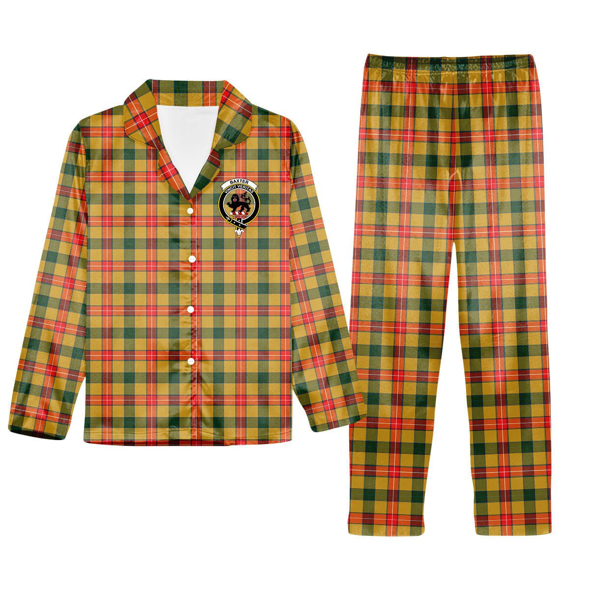 ScotsTee Shop Scottish Baxter SC Crest Tartan Pajama Satin Velvet Flannel Pajama Set