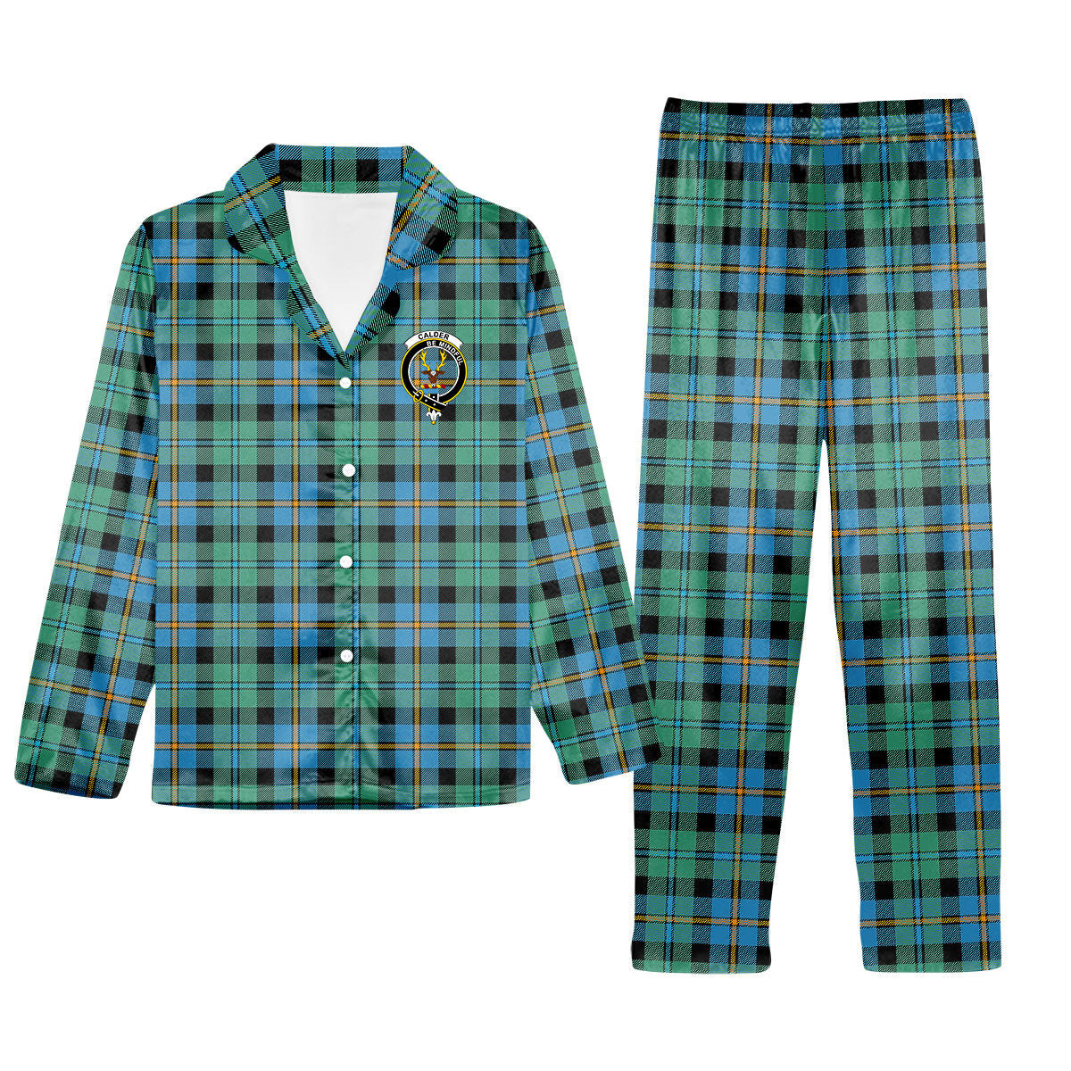 ScotsTee Shop Scottish Calder Ancient Crest Tartan Pajama Satin Velvet Flannel Pajama Set