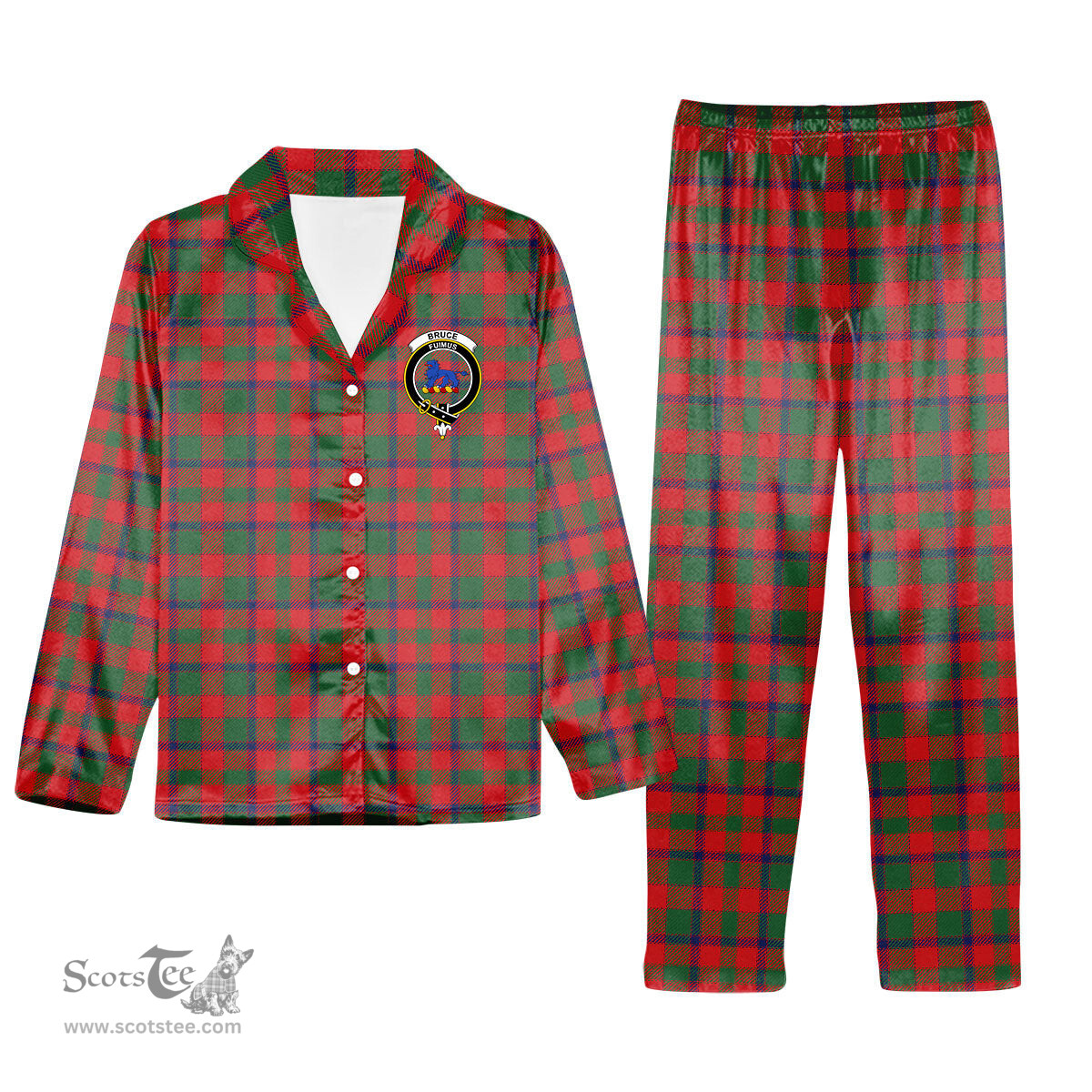 ScotsTee Shop Scottish Bruce Old Modern Crest Tartan Pajama Satin Velvet Flannel Pajama Set