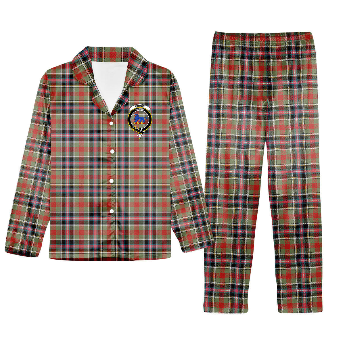 ScotsTee Shop Scottish Bruce of Kinnaird Ancient Crest Tartan Pajama Satin Velvet Flannel Pajama Set