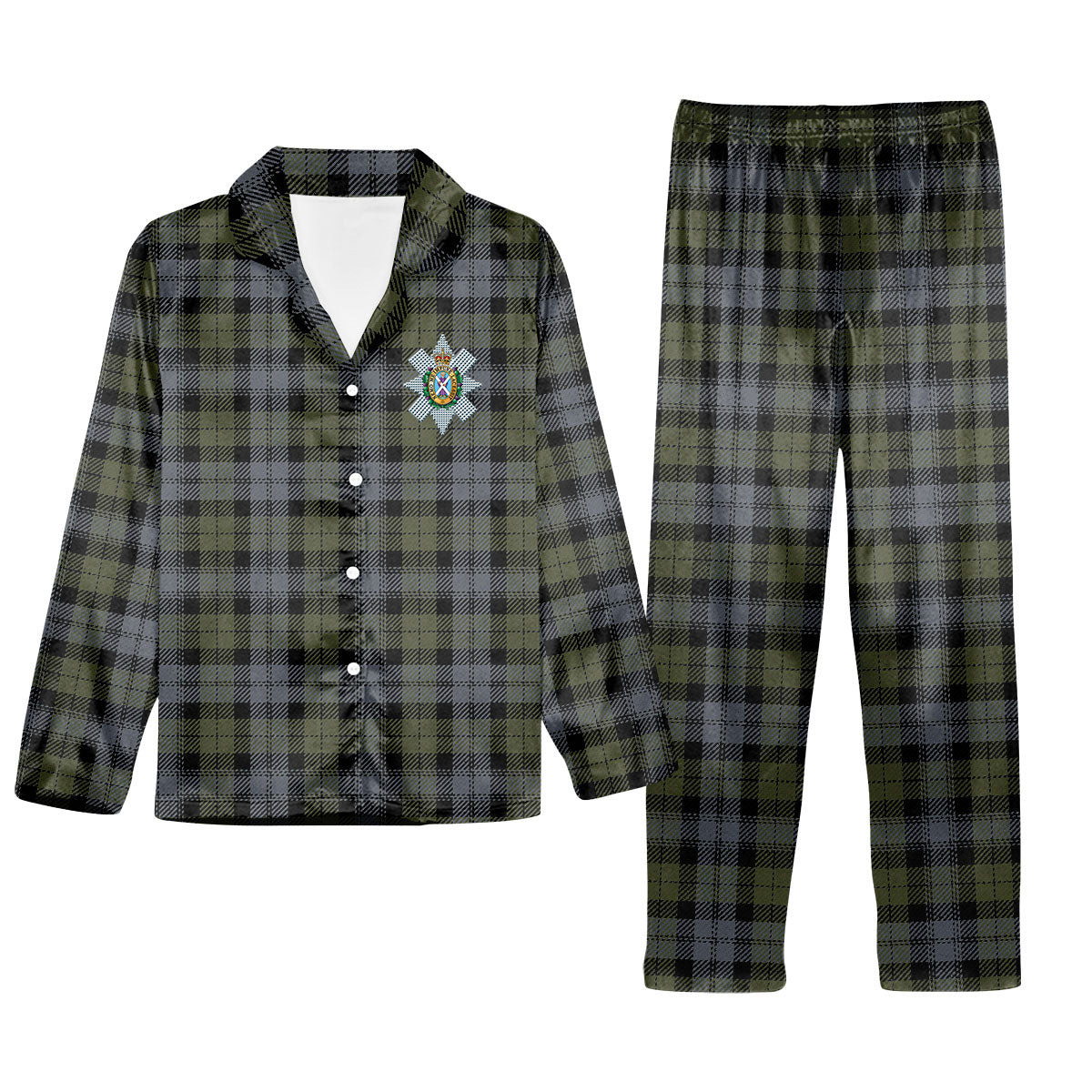 ScotsTee Shop Scottish Black Watch Large Sett Ancient Crest Tartan Pajama Satin Velvet Flannel Pajama Set